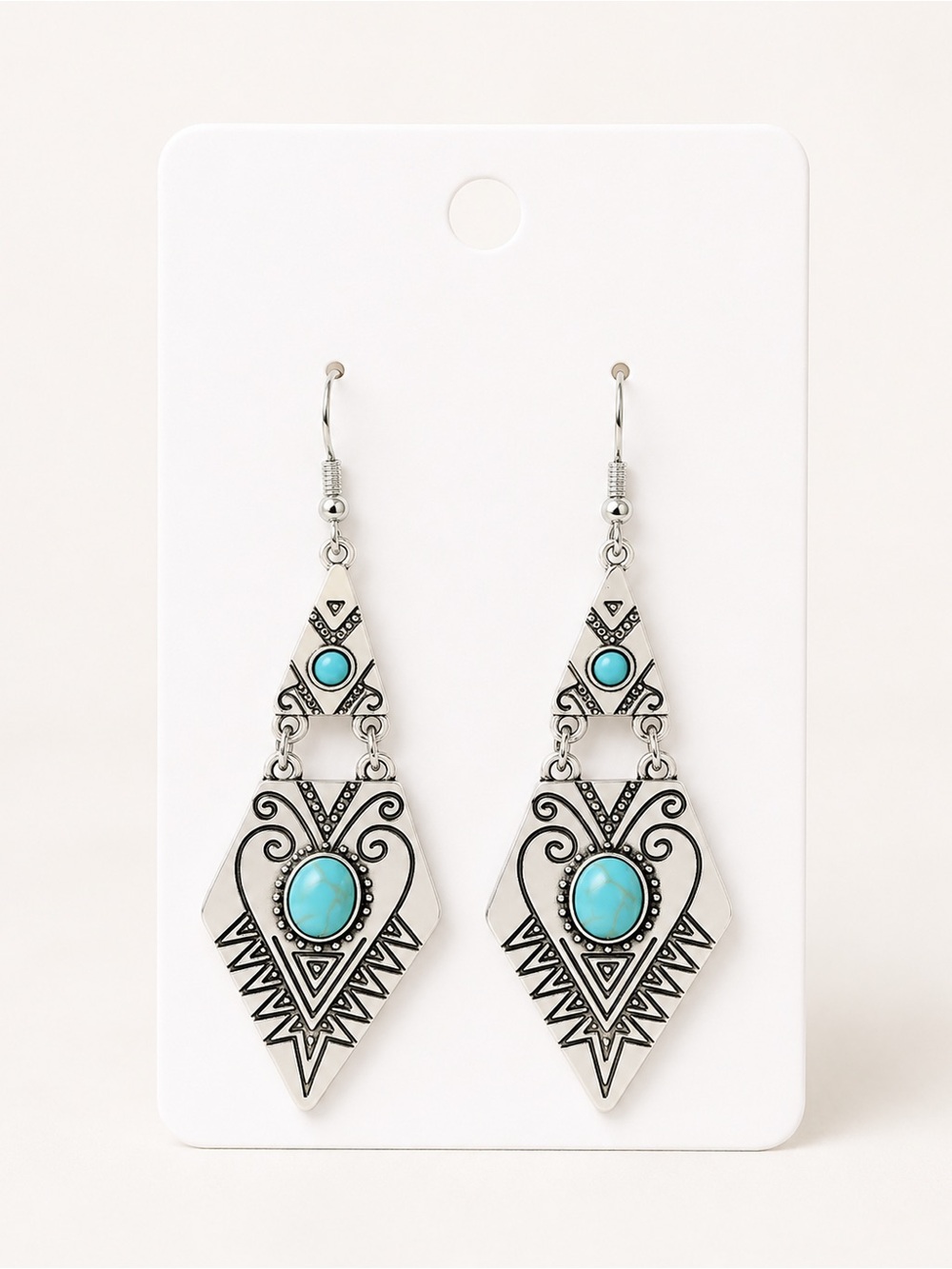 Turquoise Accent Silver-Tone Dangle Earrings